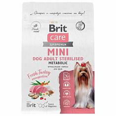 BRIT CARE Mini, Сухой корм с индейк. для стер.соб.мин.п,"Adult Sterilised. Metabolic",0.4кг