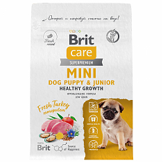 BRIT CARE Mini, Сухой корм с инд. для щ. и мол.соб.мин.п,"Puppy&Junior.Healthy Growth",0.4кг