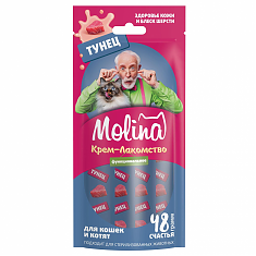 MOLINA, Функц. крем-лакомство с тунцом д/взр.кош., Здоровая кожа, густая и блестящая шерсть, 48г