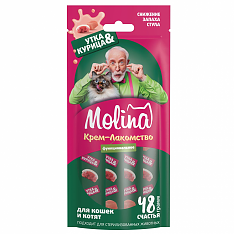 MOLINA, Функц. крем-лакомство с уткой и курицей д/взр.кош., Снижение запаха фекалий, 48г
