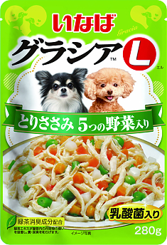 INABA Gracia L пауч для собак (КУРИЦА, 5 ВИДОВ ОВОЩЕЙ), 280 г